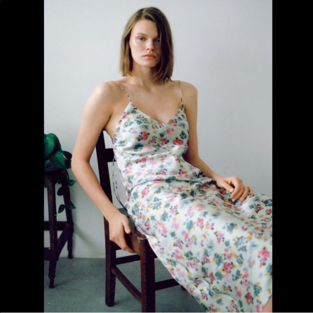 ZARA Floral printed satin dress